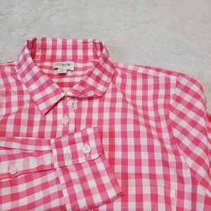 J. Crew Pink White‎ Gingham Plaid Cottagecore Button Dress Shirt  Blouse Medium